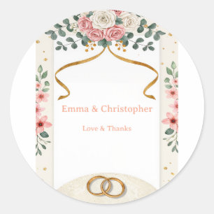 Autocollant de mariage élégant rose carmin floral