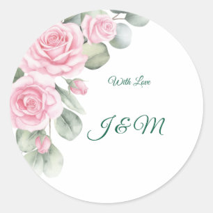 Autocollant de mariage Elégant Roses roses et cygn
