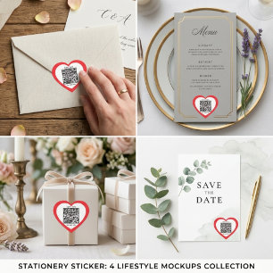 Autocollant de mariage en forme de cœur rouge avec