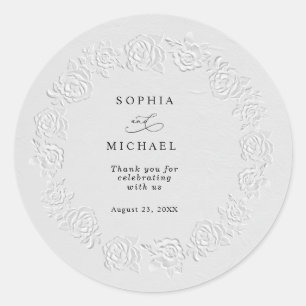 Autocollant de mariage Faux Roses Blanches Embossé