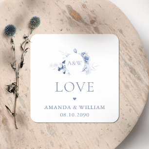 Autocollant de mariage floral bleu poussiéreux ave