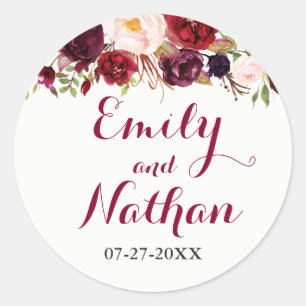 Autocollant de mariage floral bordeaux rouge d'aut