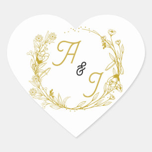 Autocollant de mariage floral or modifiable