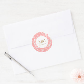 Autocollant de mariage floral rose poudré Monogram