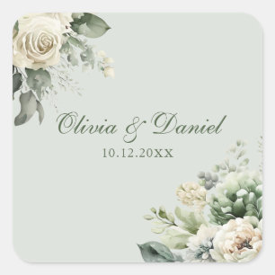 Autocollant de mariage floral vert sauge doux