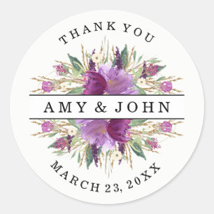 Autocollant de mariage floral violet aquarelle mod