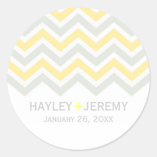 Autocollant de mariage gris et jaune Chevron