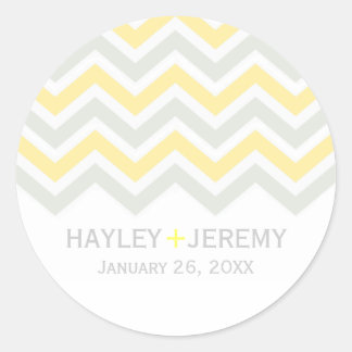 Autocollant de mariage gris et jaune Chevron