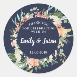 autocollant de Mariage Merci floral marine