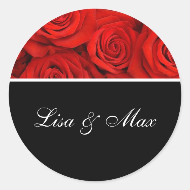 Autocollant de mariage personnalisé Roses rouges (Devant)