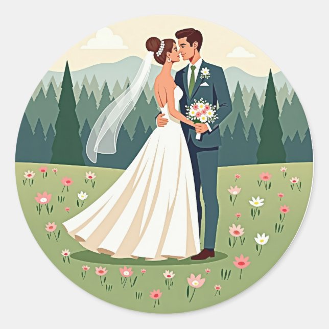 Autocollant de mariage romantique (Devant)
