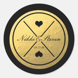 Autocollant de mariage rond à coeur en feuille dor
