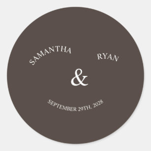 Autocollant de mariage rond brun profond