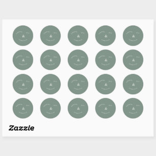 Autocollant de mariage rond vert sauge
