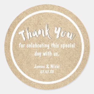 Autocollant de mariage rustique en toile de jute b