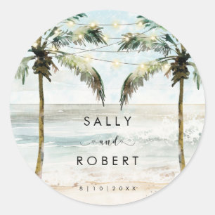 Autocollant de mariage tropical avec palmiers de p