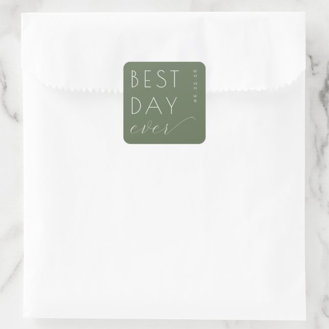 Autocollant de mariage typographique vert olive jo (Sac)