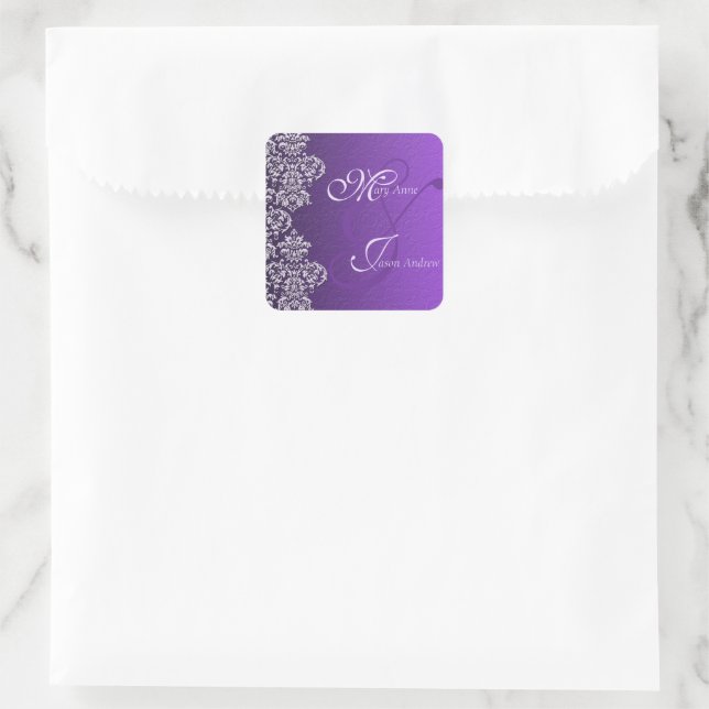 Autocollant de mariage violet royal damassé (Sac)