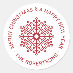 Autocollant de marque moderne Red Snowflake Joyeux