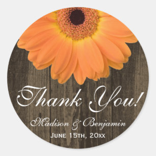 Autocollant de Merci Mariage orange rustique