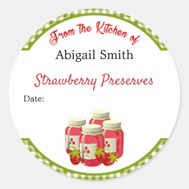 Autocollant de mise en conserve Fraise Gingham (Devant)
