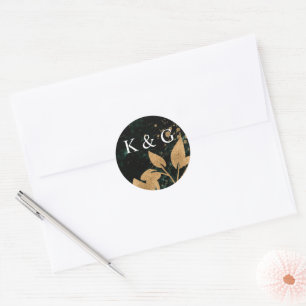 Autocollant de monogramme à l'aquarelle or et vert