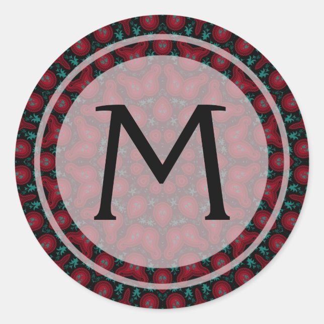 Autocollant de monogramme de Kaleidoscope Paisley  (Devant)