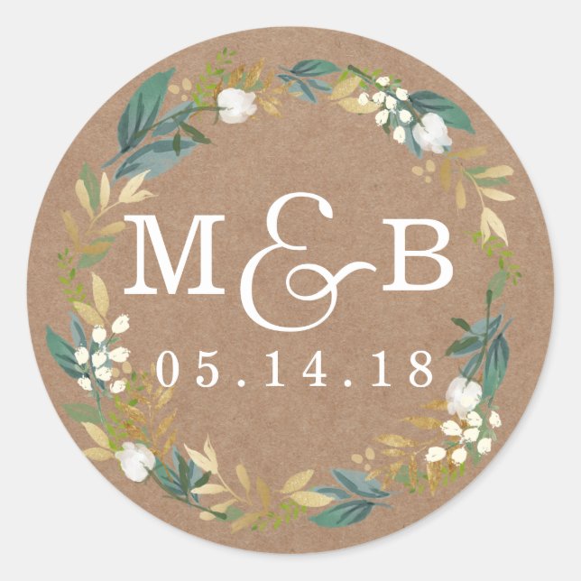 Autocollant de monogramme de Mariage de germe rust (Devant)