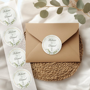 Autocollant de monogramme de mariage floral blanc 