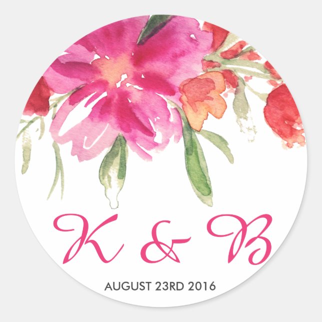 Autocollant de monogramme de posy rose (Devant)