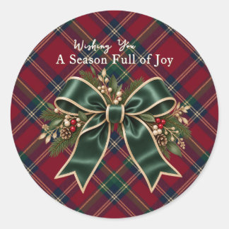 Autocollant de Noël à carreaux tartan classique