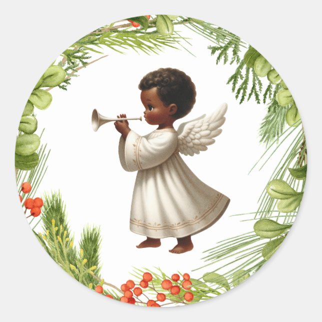 Autocollant de Noël Ange Africain-Américain (Devant)