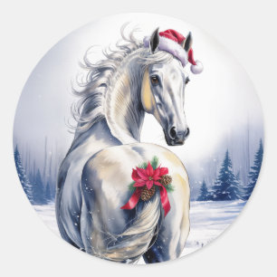 Autocollant de Noël Cheval Blanc