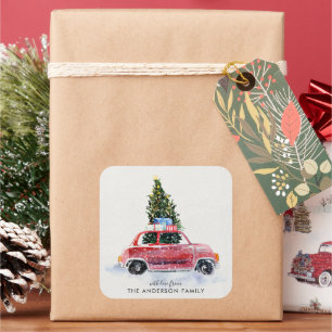 Autocollant de Noël coordonné - Voiture rouge vint