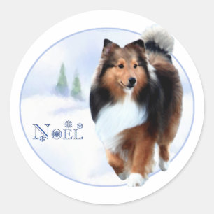Autocollant de Noel de chien de berger de Shetland
