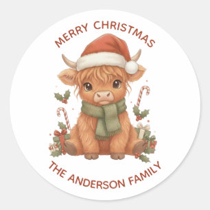 Autocollant de Noël de Vache des Highlands avec No