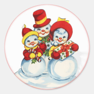 Autocollant de Noël des gens de neige vintage