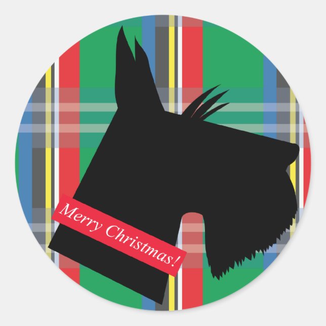 Autocollant de Noël écossais Terrier Dog Plaid (Devant)