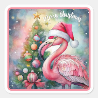 Autocollant de Noël Flamant Rose