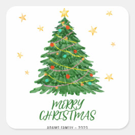Autocollant de Noël Joyeux Arbre aquarelle
