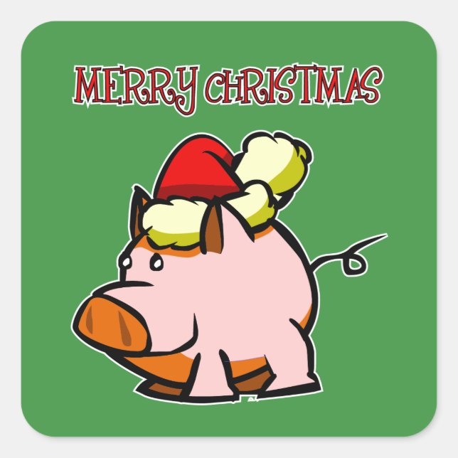 Autocollant de Noël Joyeux porc (Devant)