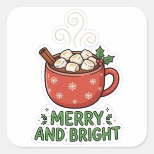 Autocollant de Noël Merry And Bright Hot Cocoa