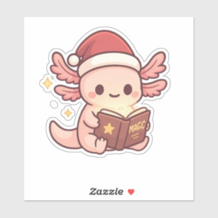 Autocollant de Noël mignon d'Axolotl Livre Magiq