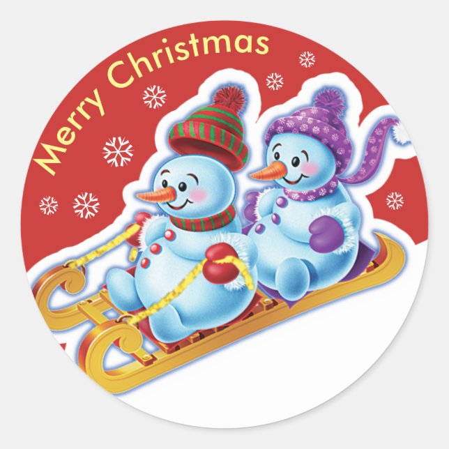 Autocollant de Noël Snowmen Sports de neige. (Devant)