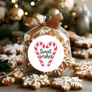 Autocollant de Noël Sweet Wishes   Cœur de canne à
