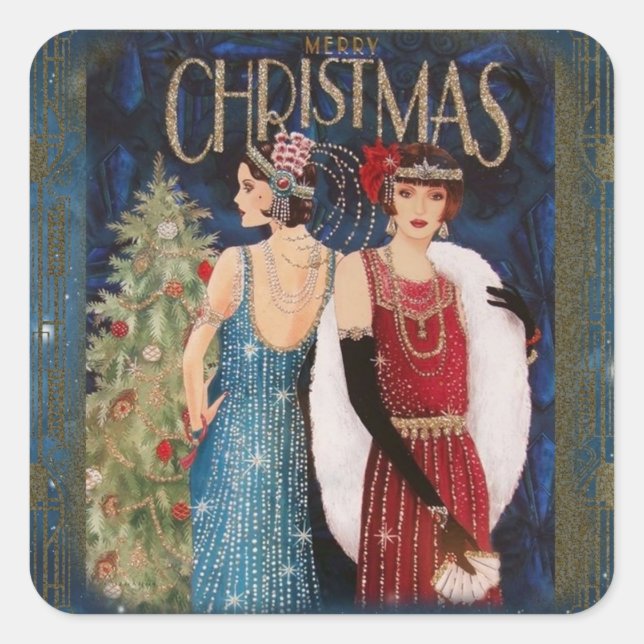 Autocollant de Noël Vintage Flappers (Devant)
