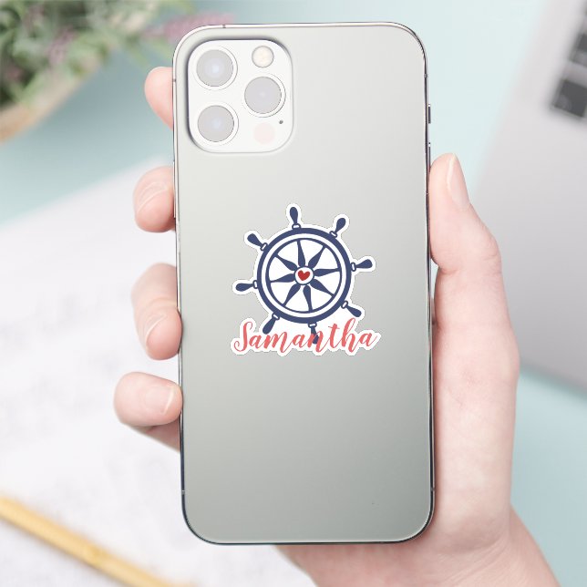 Autocollant de nom bleu marine rouge roue de batea (Téléphone)