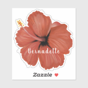 autocollant de nom de fleur d'Hibiscus rouge