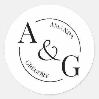 Autocollant de nom de monogramme minimaliste noir