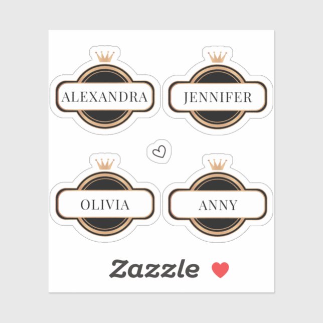Autocollant de nom personnalisé Couronne d'Or Noir (Feuille)
